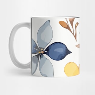 Yellow Blue Brown Floral Pattern on White Mug